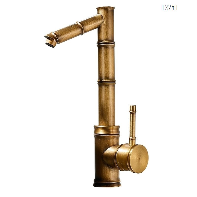 All-Brass antique-style faucet for wash basin with cold and hot water bathroom sink tap with classical bamboo design for home use