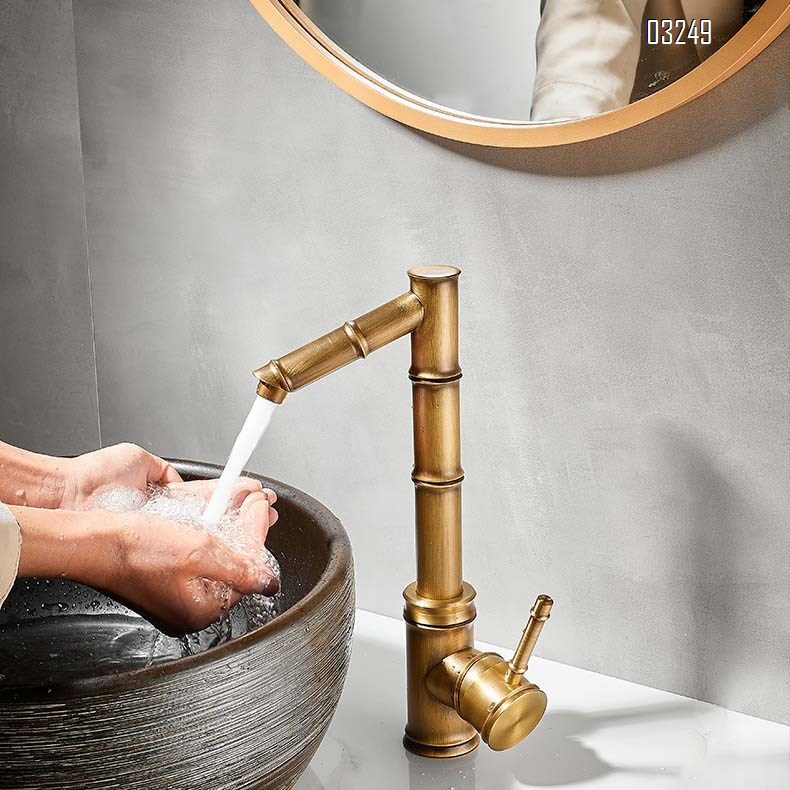 All-Brass antique-style faucet for wash basin with cold and hot water bathroom sink tap with classical bamboo design for home use