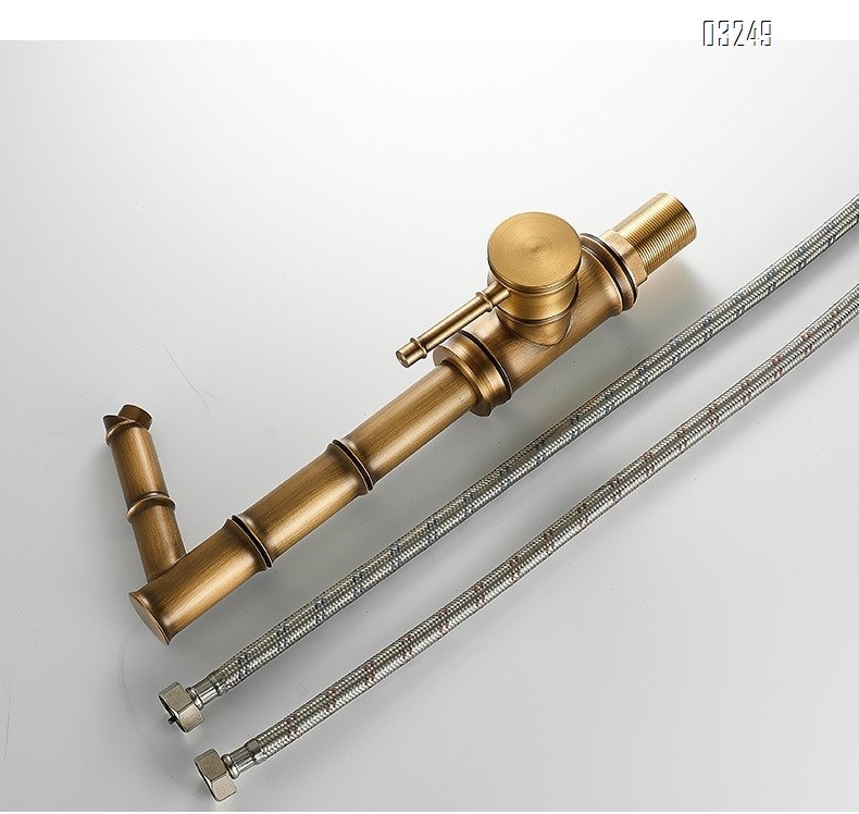 All-Brass antique-style faucet for wash basin with cold and hot water bathroom sink tap with classical bamboo design for home use