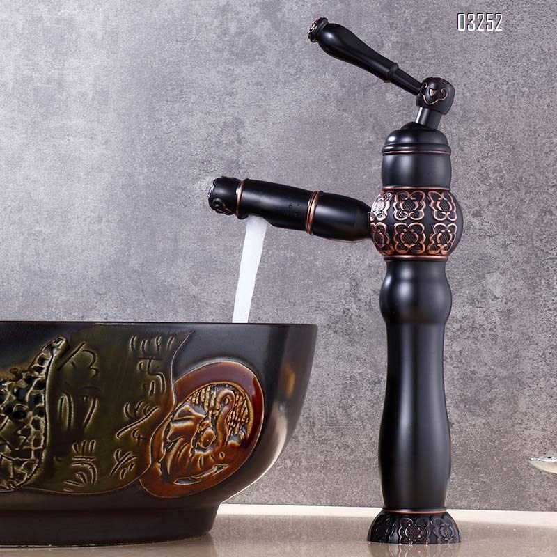European style full Brass antique faucet with rotatable pull-out multi-functional water faucet cold and hot mixed Basin faucet