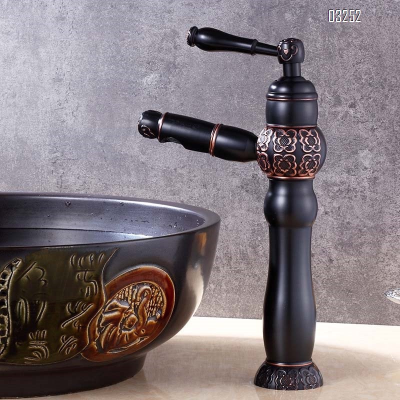 European style full Brass antique faucet with rotatable pull-out multi-functional water faucet cold and hot mixed Basin faucet