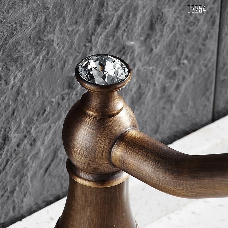 Brass European style antique bathroom wash basin faucet single hole cold and hot water 360°rotating faucet