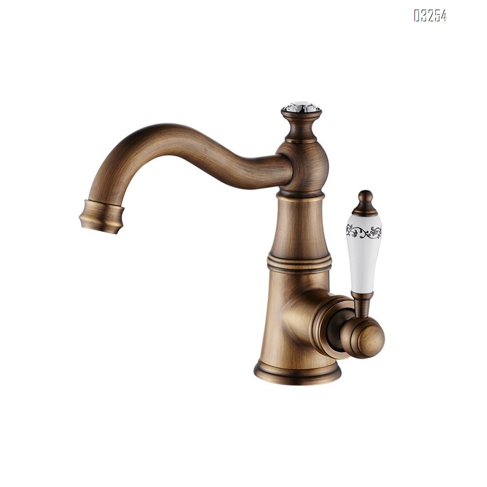Brass European style antique bathroom wash basin faucet single hole cold and hot water 360°rotating faucet