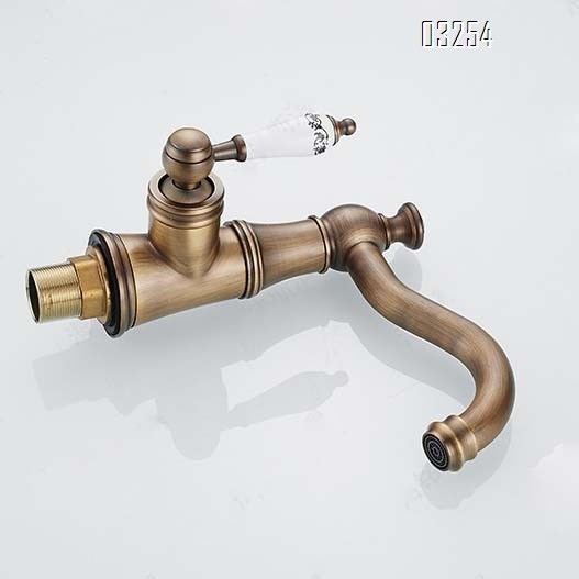 Brass European style antique bathroom wash basin faucet single hole cold and hot water 360°rotating faucet