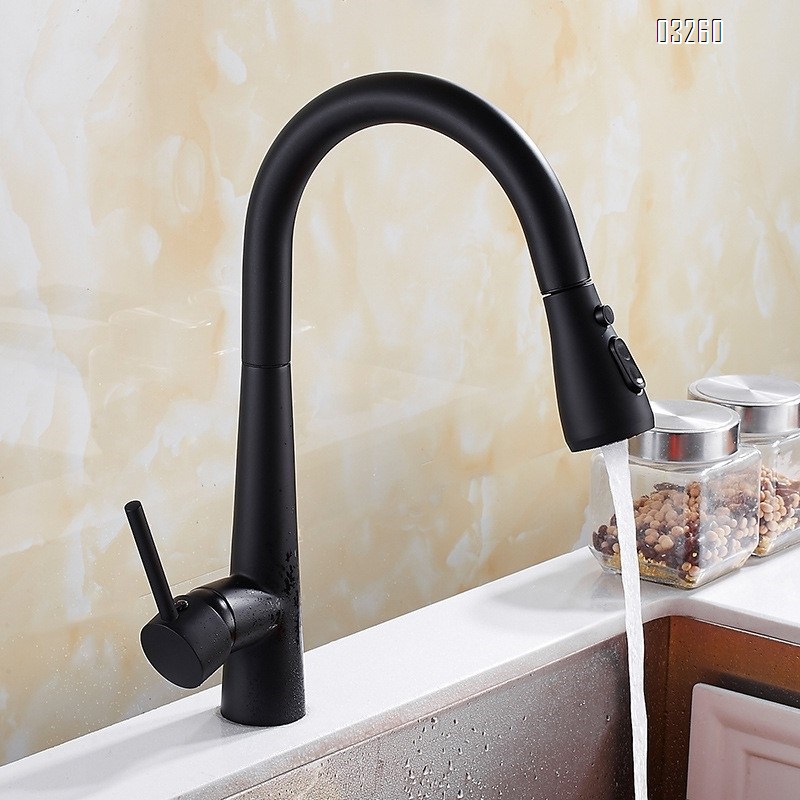 Black New kitchen pull-down faucet sink wash basin cold and hot Single Hole and Handle 360 degree rotating faucet