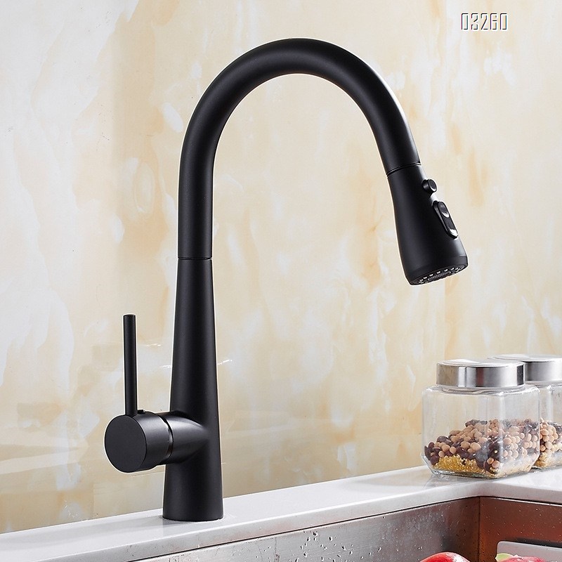 Black New kitchen pull-down faucet sink wash basin cold and hot Single Hole and Handle 360 degree rotating faucet