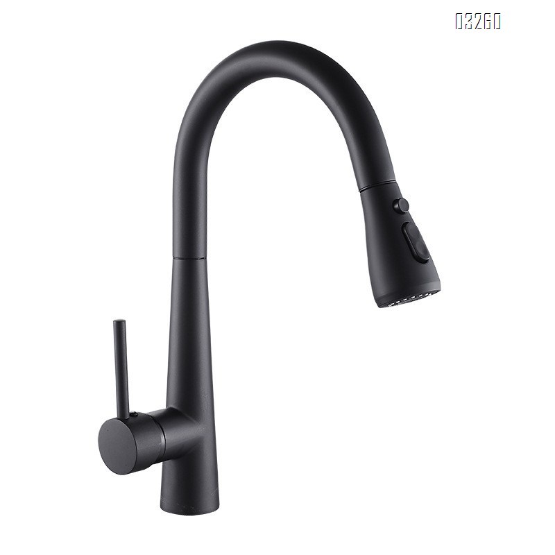 Black New kitchen pull-down faucet sink wash basin cold and hot Single Hole and Handle 360 degree rotating faucet