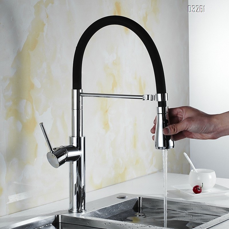 Chrome New kitchen pull-down faucet sink wash basin cold and hot Single Hole and Handle 360 degree rotating faucet