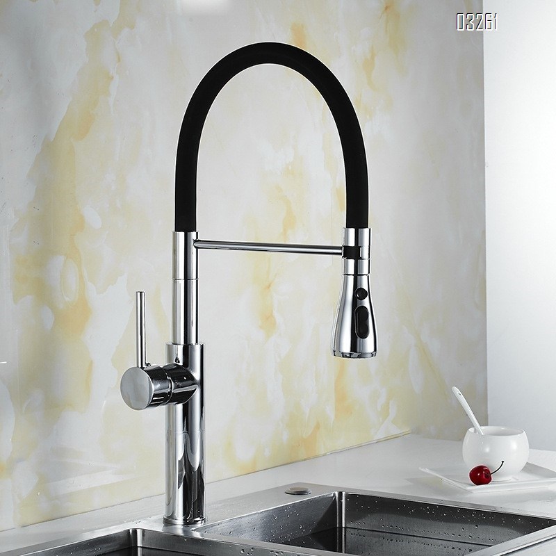 Chrome New kitchen pull-down faucet sink wash basin cold and hot Single Hole and Handle 360 degree rotating faucet
