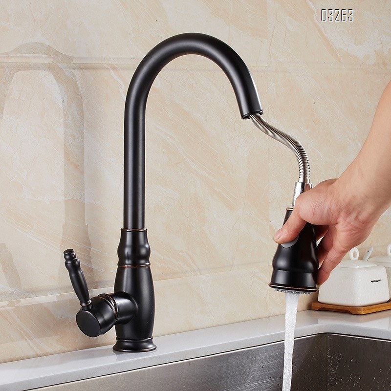 Brass New ORB Pull-down kitchen faucet hot and cold water faucet Single Hole and Handle sink Tap