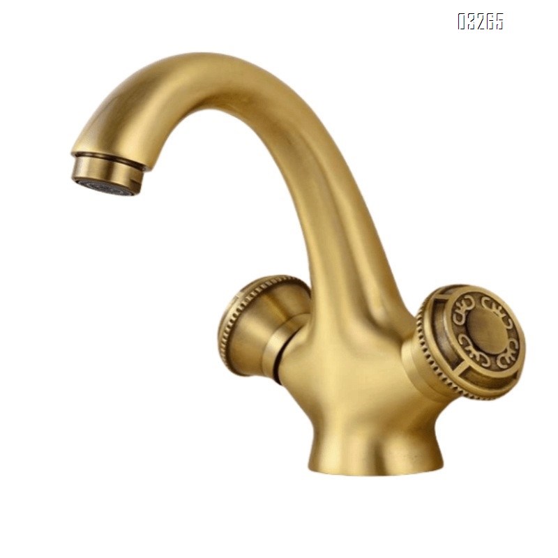 Gold European style full Brass wash basin cold and hot water faucet vintage bathroom sink single hole and handle copper craftsman pool faucet