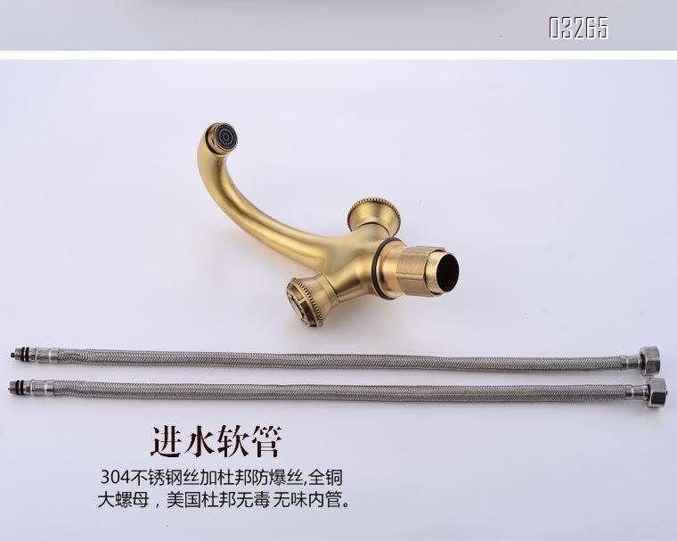 Gold European style full Brass wash basin cold and hot water faucet vintage bathroom sink single hole and handle copper craftsman pool faucet