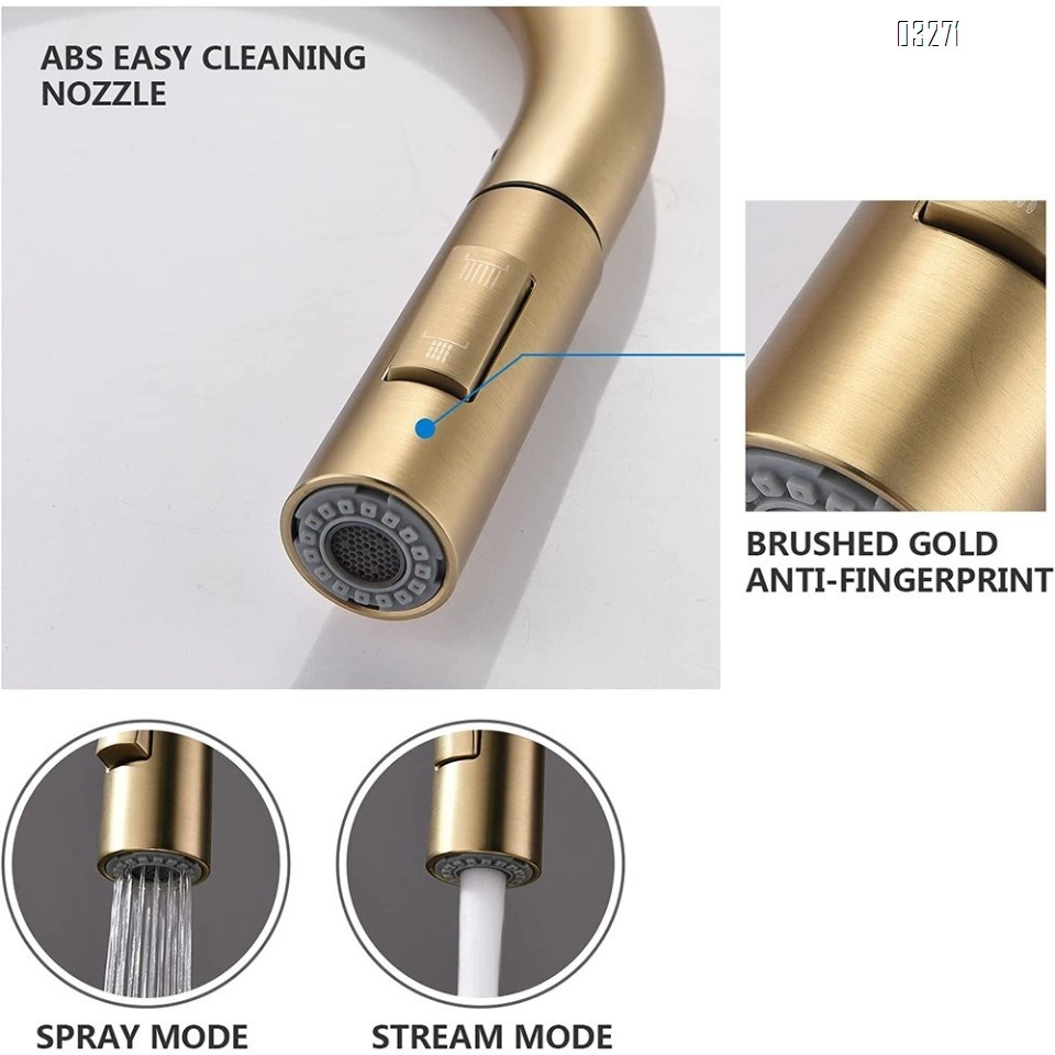 Tohlar Gold Kitchen Faucet with Pull Down Sprayer, Gold Kitchen Sink Faucet for 1 or 3 Hole, Modern Stainless Steel Sink Faucet with Deck Plate for Farmhouse Laundry Rv, Brushed Gold