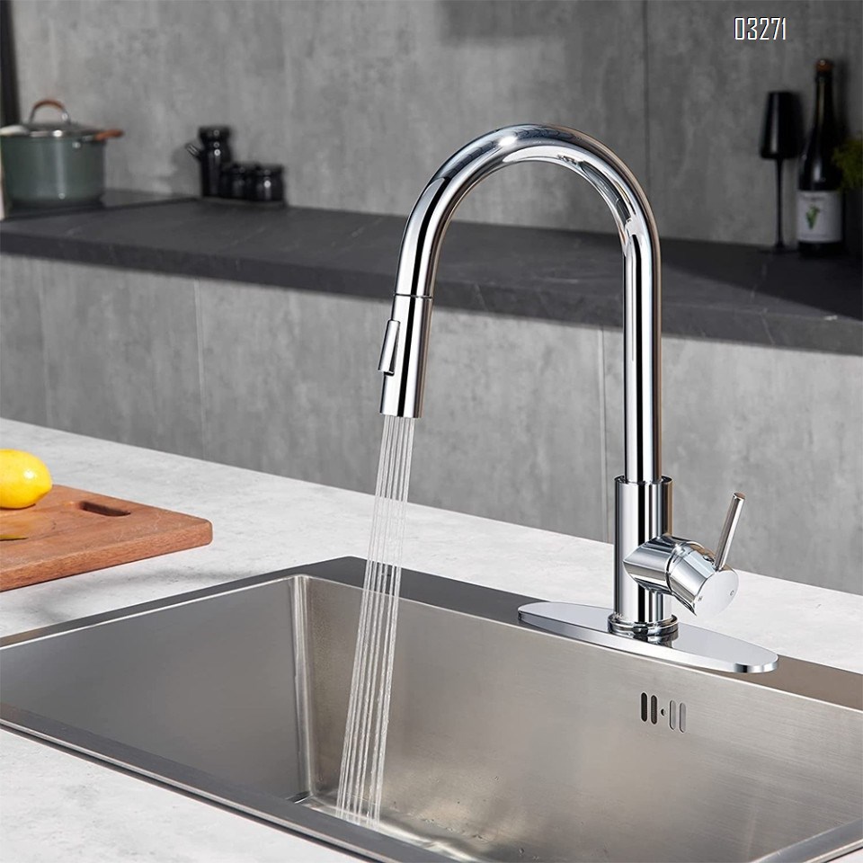 Tohlar Gold Kitchen Faucet with Pull Down Sprayer, Gold Kitchen Sink Faucet for 1 or 3 Hole, Modern Stainless Steel Sink Faucet with Deck Plate for Farmhouse Laundry Rv, Brushed Gold