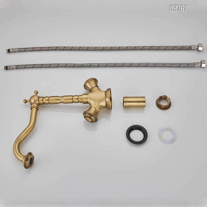 Gold European style full Brass wash basin cold and hot water faucet vintage bathroom sink single hole and handle pool faucet