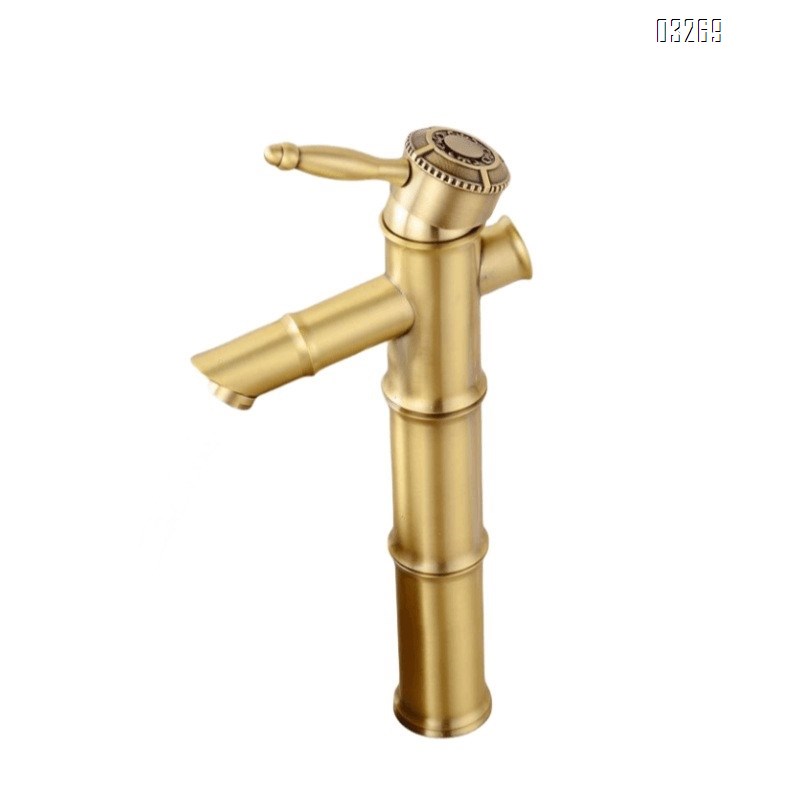 European old American style Brass craftsman faucet bamboo section countertop basin cold and hot water heightening carved antique surface basin faucet