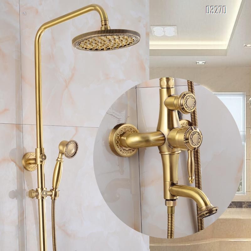 European style brass shower set American style brass craftsman carved wall-mounted rain shower big shower head