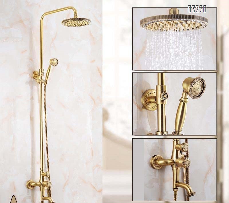 European style brass shower set American style brass craftsman carved wall-mounted rain shower big shower head