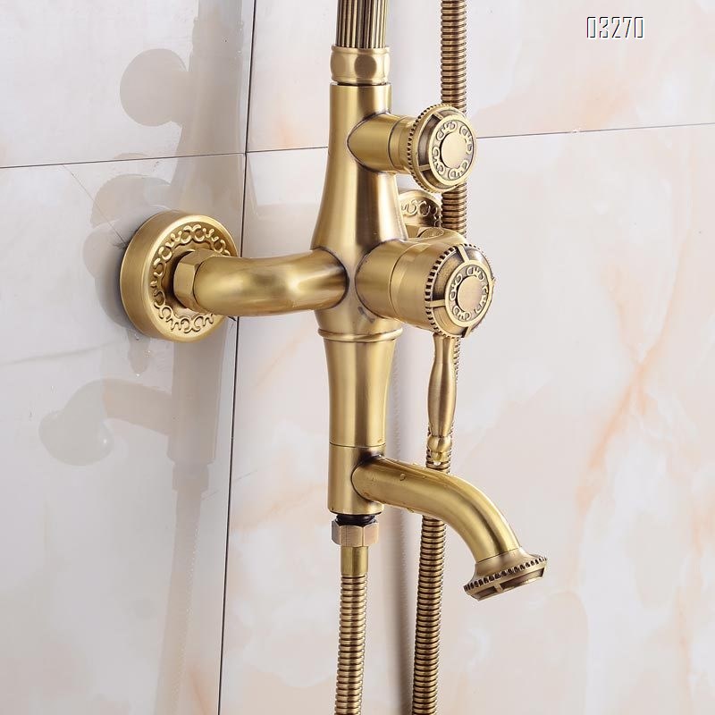 European style brass shower set American style brass craftsman carved wall-mounted rain shower big shower head