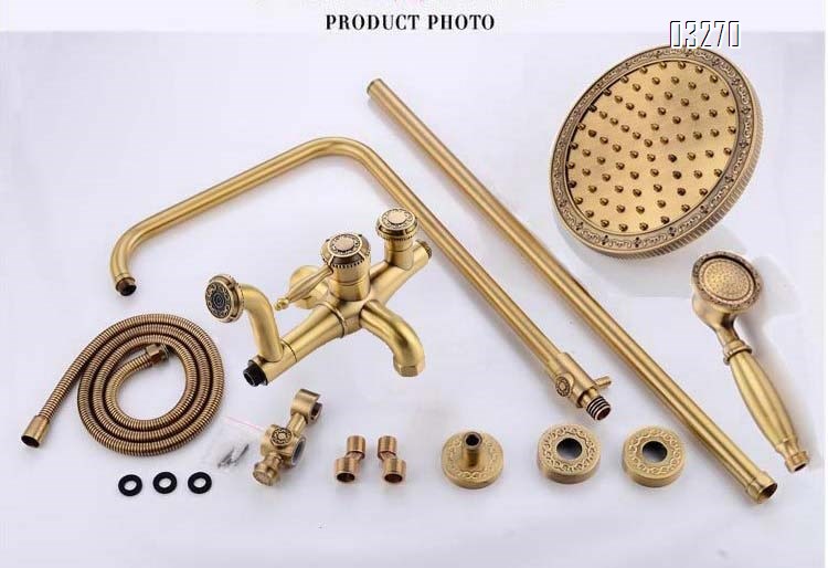 European style brass shower set American style brass craftsman carved wall-mounted rain shower big shower head