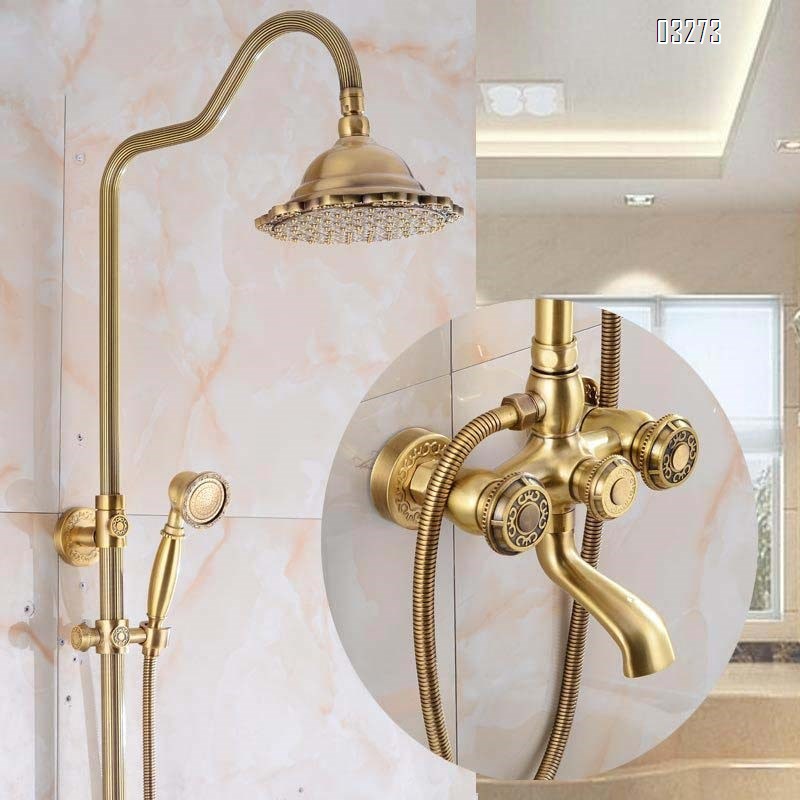 European style brass antique shower head American style brass craftsman carved shower set big shower head