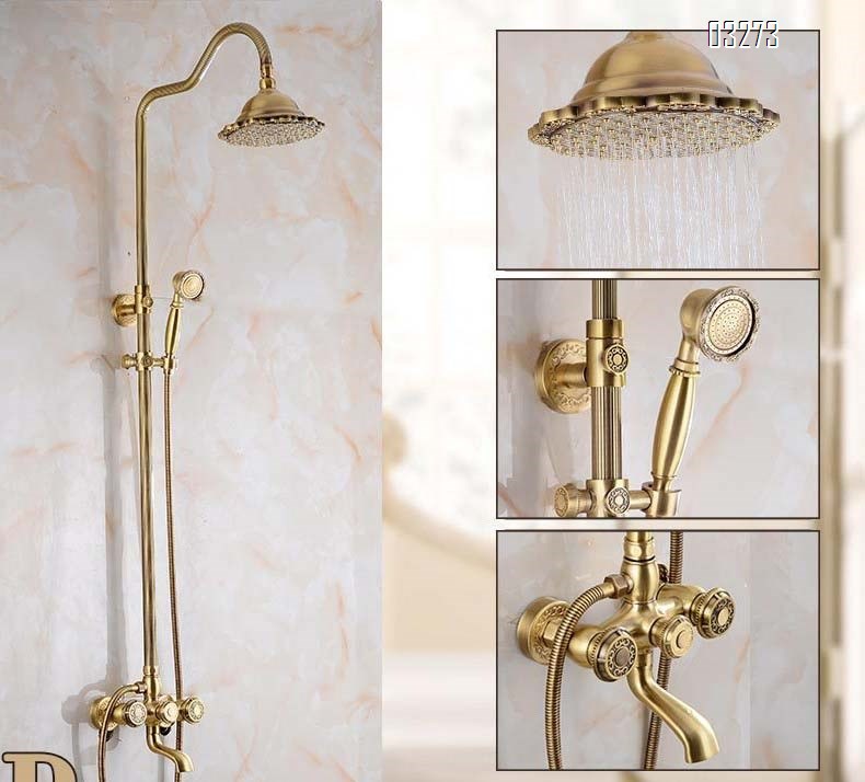 European style brass antique shower head American style brass craftsman carved shower set big shower head
