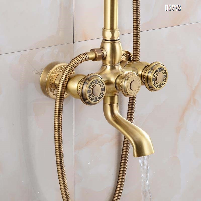 European style brass antique shower head American style brass craftsman carved shower set big shower head