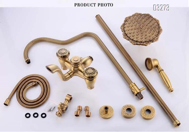 European style brass antique shower head American style brass craftsman carved shower set big shower head