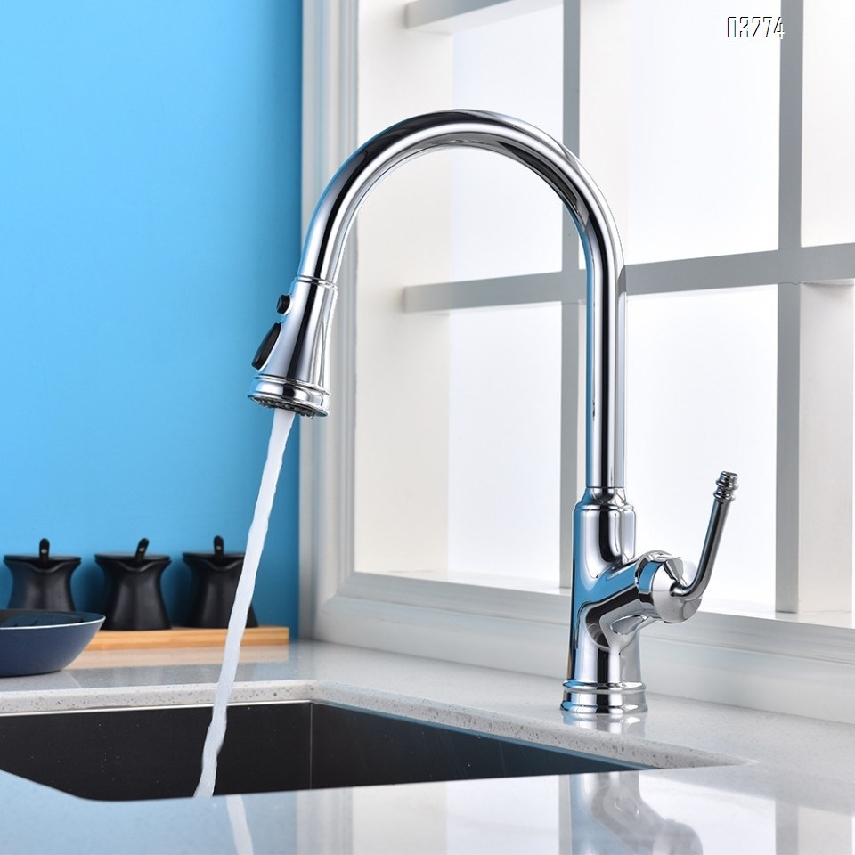 Kitchen Faucet  Single Handle Stainless Steel Chrome Pull Down Kitchen Sink Faucet with Pull Out Sprayerfor Farmhouse Laundry Rv