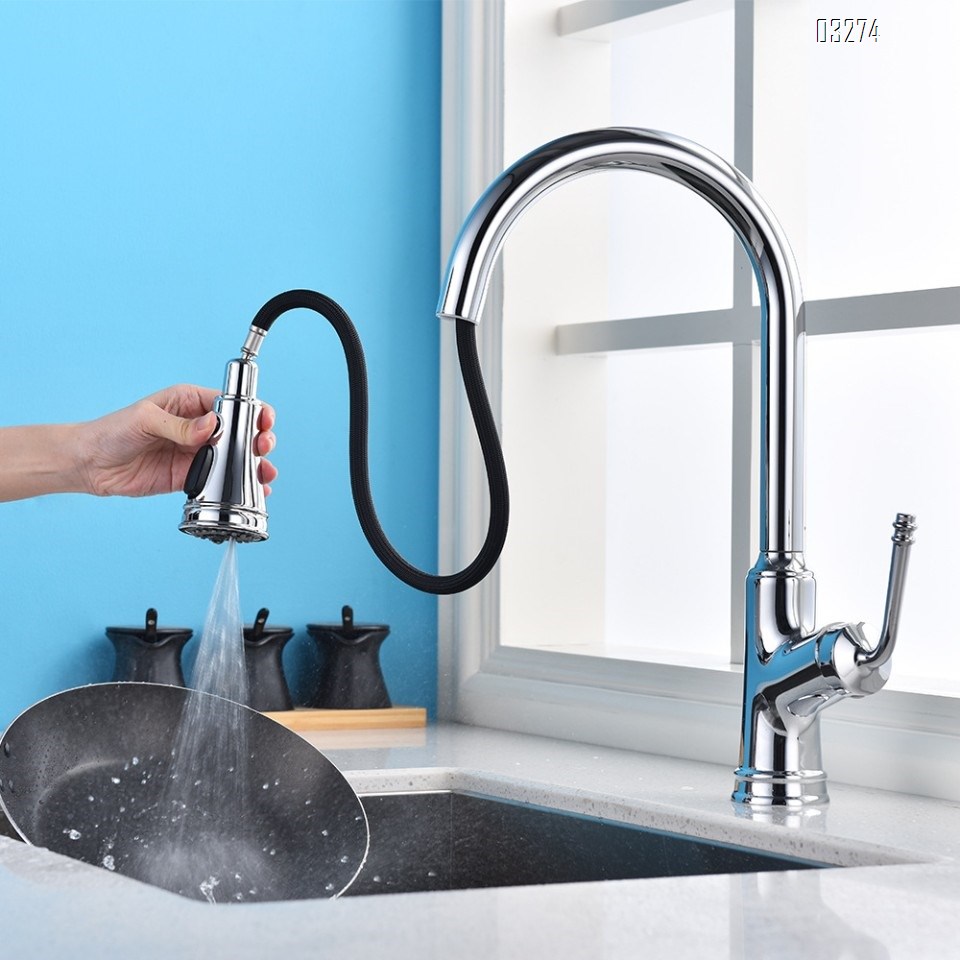 Kitchen Faucet  Single Handle Stainless Steel Chrome Pull Down Kitchen Sink Faucet with Pull Out Sprayerfor Farmhouse Laundry Rv