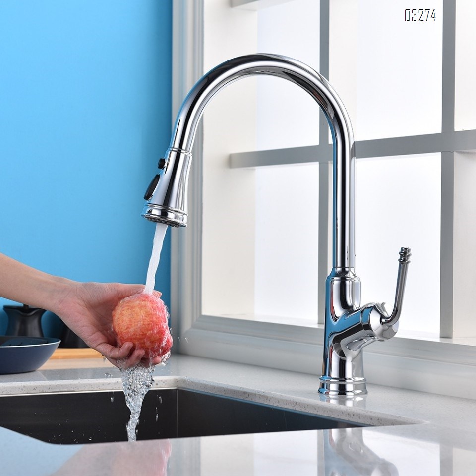 Kitchen Faucet  Single Handle Stainless Steel Chrome Pull Down Kitchen Sink Faucet with Pull Out Sprayerfor Farmhouse Laundry Rv