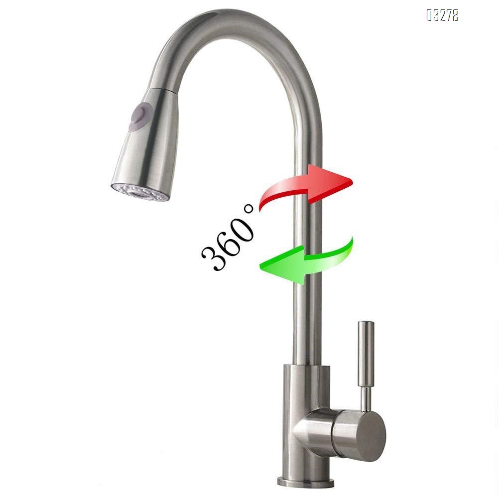Kitchen Faucet Dual Spray Mode One Handle Pulldown Kitchen Sink Faucet 360° Rotatable with  Power Clean, Spot Resist Stainless
