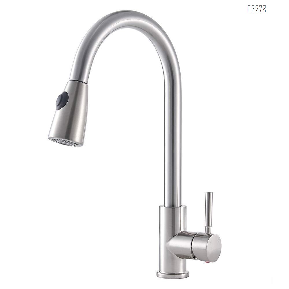 Kitchen Faucet Dual Spray Mode One Handle Pulldown Kitchen Sink Faucet 360° Rotatable with  Power Clean, Spot Resist Stainless