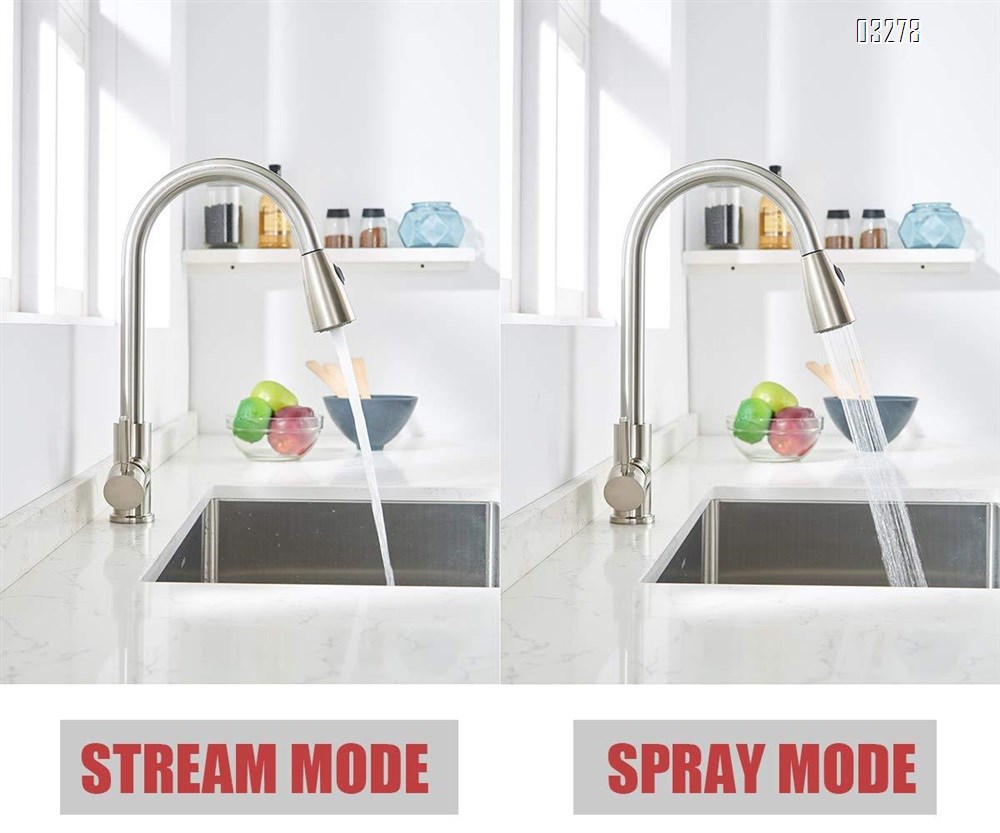 Kitchen Faucet Dual Spray Mode One Handle Pulldown Kitchen Sink Faucet 360° Rotatable with  Power Clean, Spot Resist Stainless
