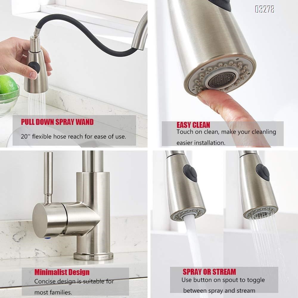 Kitchen Faucet Dual Spray Mode One Handle Pulldown Kitchen Sink Faucet 360° Rotatable with  Power Clean, Spot Resist Stainless