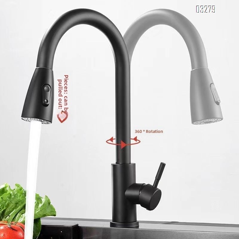 Modern Kitchen Faucets with 2 Modes and Pull Down Sprayer, Stainless Steel Single Handle 360° Swivel Kitchen Sink Faucets