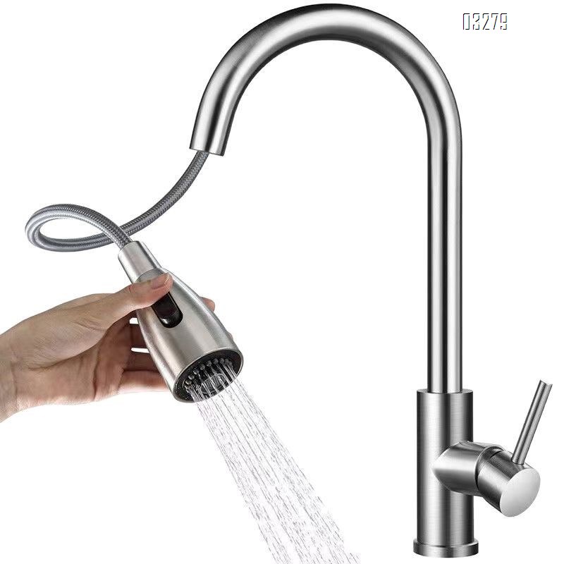 Modern Kitchen Faucets with 2 Modes and Pull Down Sprayer, Stainless Steel Single Handle 360° Swivel Kitchen Sink Faucets