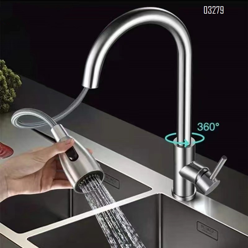 Modern Kitchen Faucets with 2 Modes and Pull Down Sprayer, Stainless Steel Single Handle 360° Swivel Kitchen Sink Faucets