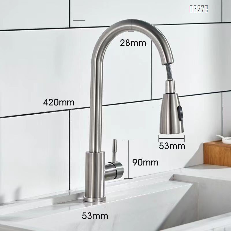 Modern Kitchen Faucets with 2 Modes and Pull Down Sprayer, Stainless Steel Single Handle 360° Swivel Kitchen Sink Faucets