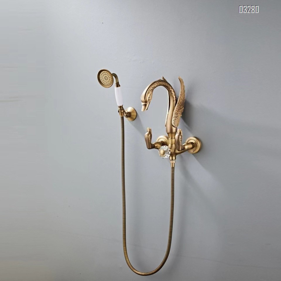 Gold Full Brass swan-shaped art simple shower faucet set home rain hose spray head faucet shower set