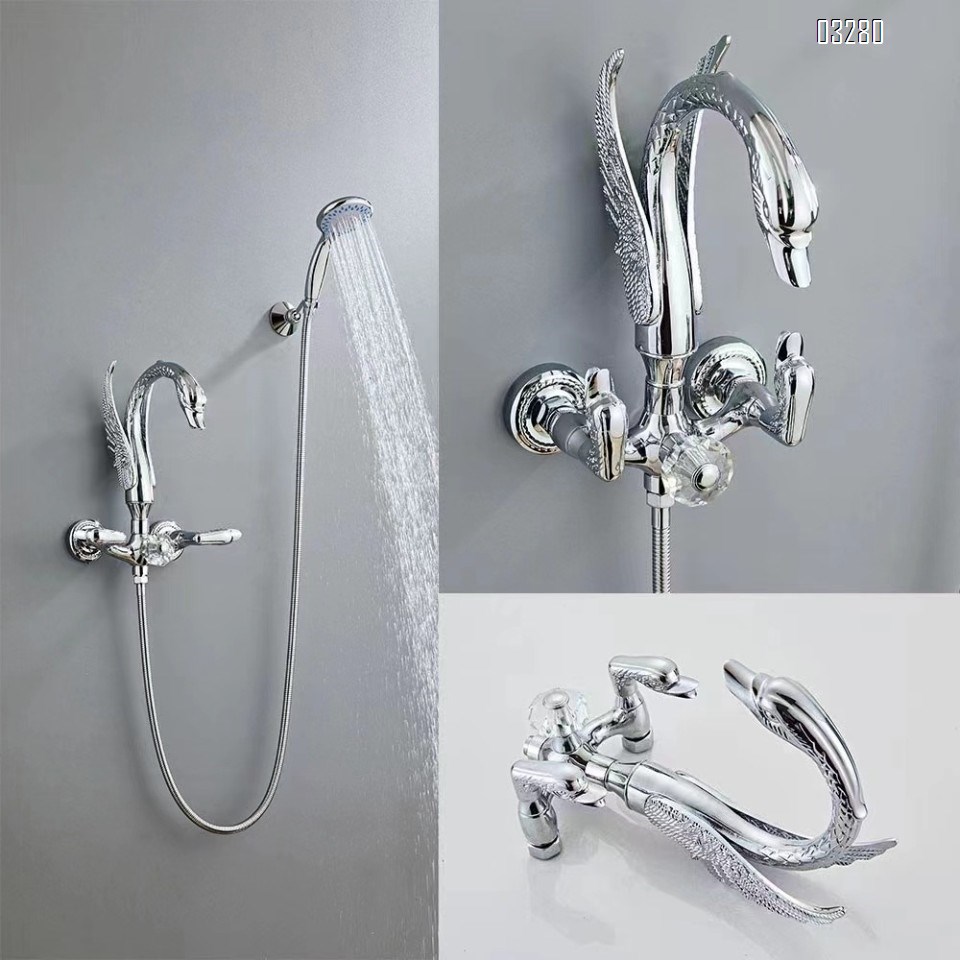 Gold Full Brass swan-shaped art simple shower faucet set home rain hose spray head faucet shower set