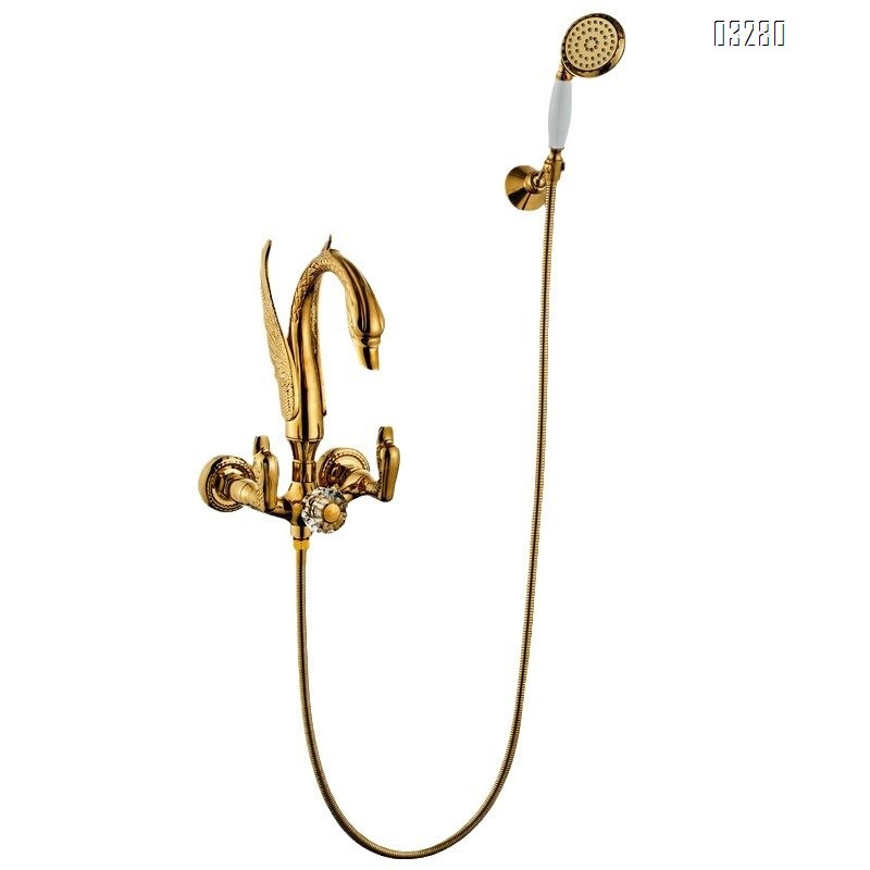 Gold Full Brass swan-shaped art simple shower faucet set home rain hose spray head faucet shower set