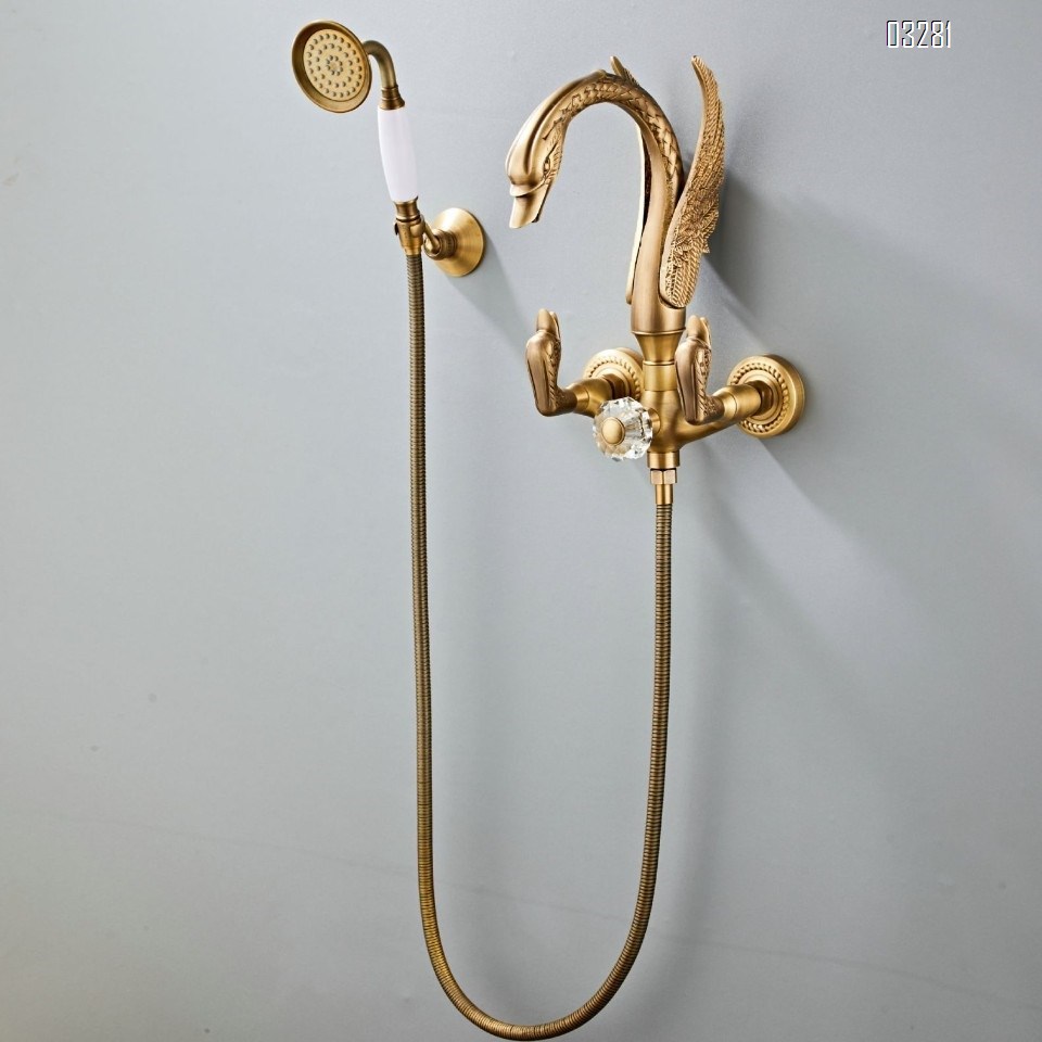 all Brass Artistic golden shower head set home use rain shower soft hose spray head faucet shower set