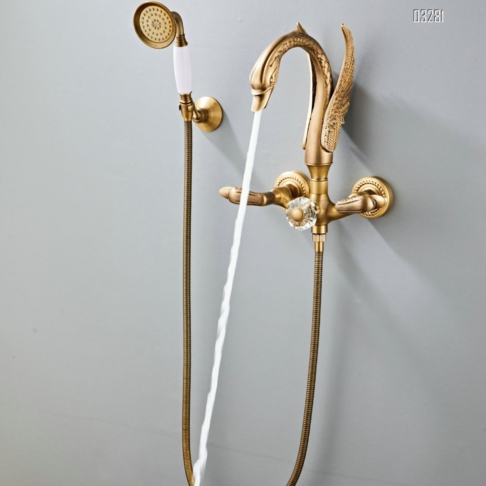 all Brass Artistic golden shower head set home use rain shower soft hose spray head faucet shower set