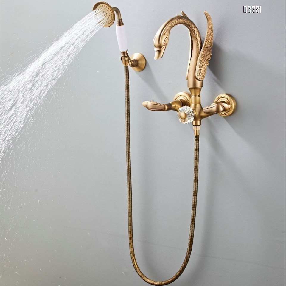 all Brass Artistic golden shower head set home use rain shower soft hose spray head faucet shower set