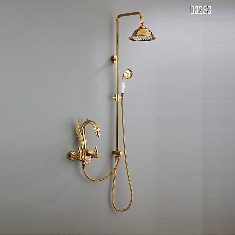 European style swan hot and cold water shower head rotatable bath faucet set