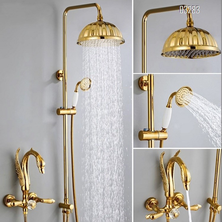 European style swan hot and cold water shower head rotatable bath faucet set