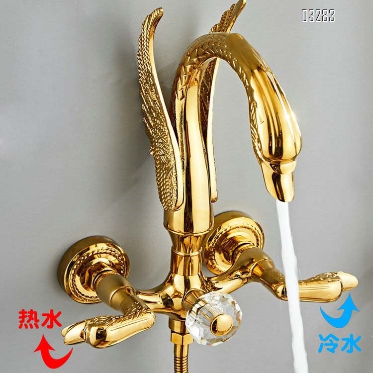 European style swan hot and cold water shower head rotatable bath faucet set