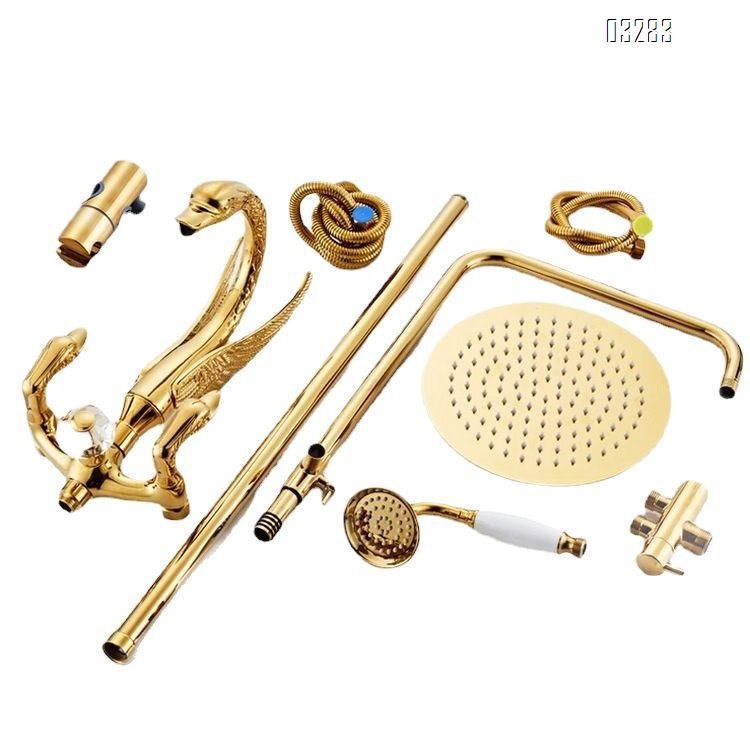 European style swan hot and cold water shower head rotatable bath faucet set