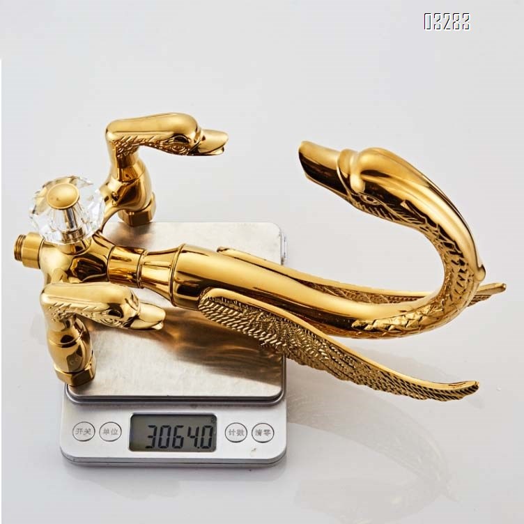 European style swan hot and cold water shower head rotatable bath faucet set